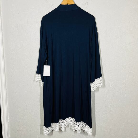 NEW! Angel Maternity Mod Lace Trim CArdigan Open Front Navy White - L - Picture 5 of 5